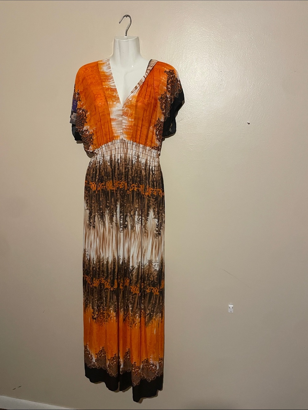 Orange and Brown V-Neck Maxi Dress Cruise attire vacation xl